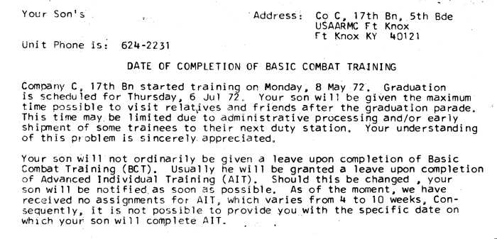 DATE OF COMPLETION OF BASIC COMBAT TRAINING
