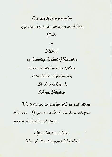 wedding invitation from 1973